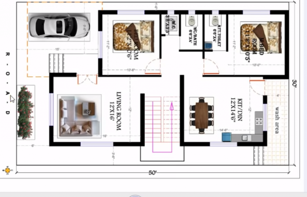 30x50 WEST FACING HOUSE PLAN - Dk3dhomedesign