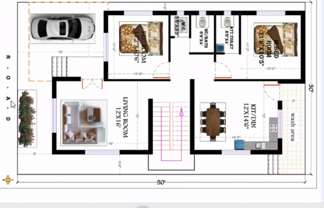 30x50 WEST FACING HOUSE PLAN