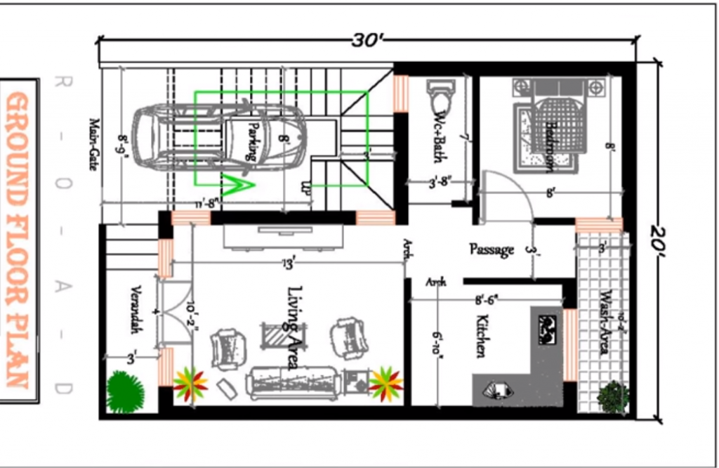 20x30-house-plan-with-staircase-and-car-parking-area-dk3dhomedesign