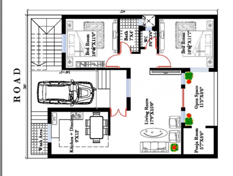 30x40-south-facing-house-plan-2bhk-dk3dhomedesign