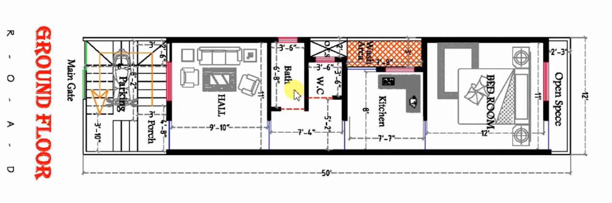 12x50 House Plan Best 1bhk Small House Plan Dk3dhomedesign