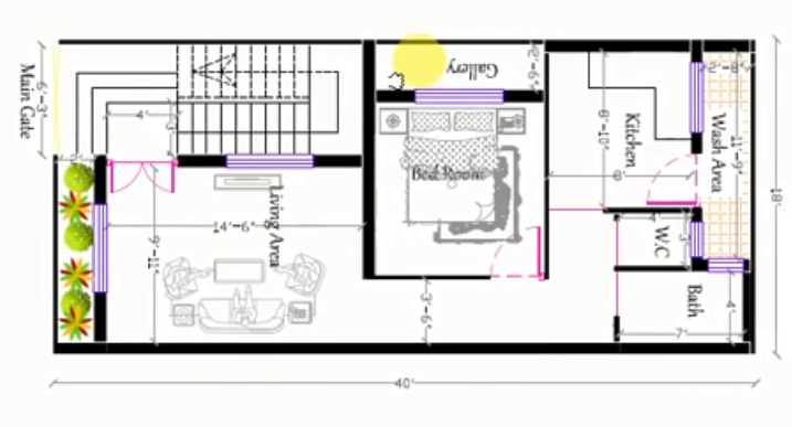 18x40 House Plan 720 Sq Ft 1bhk New House Plan With Garden