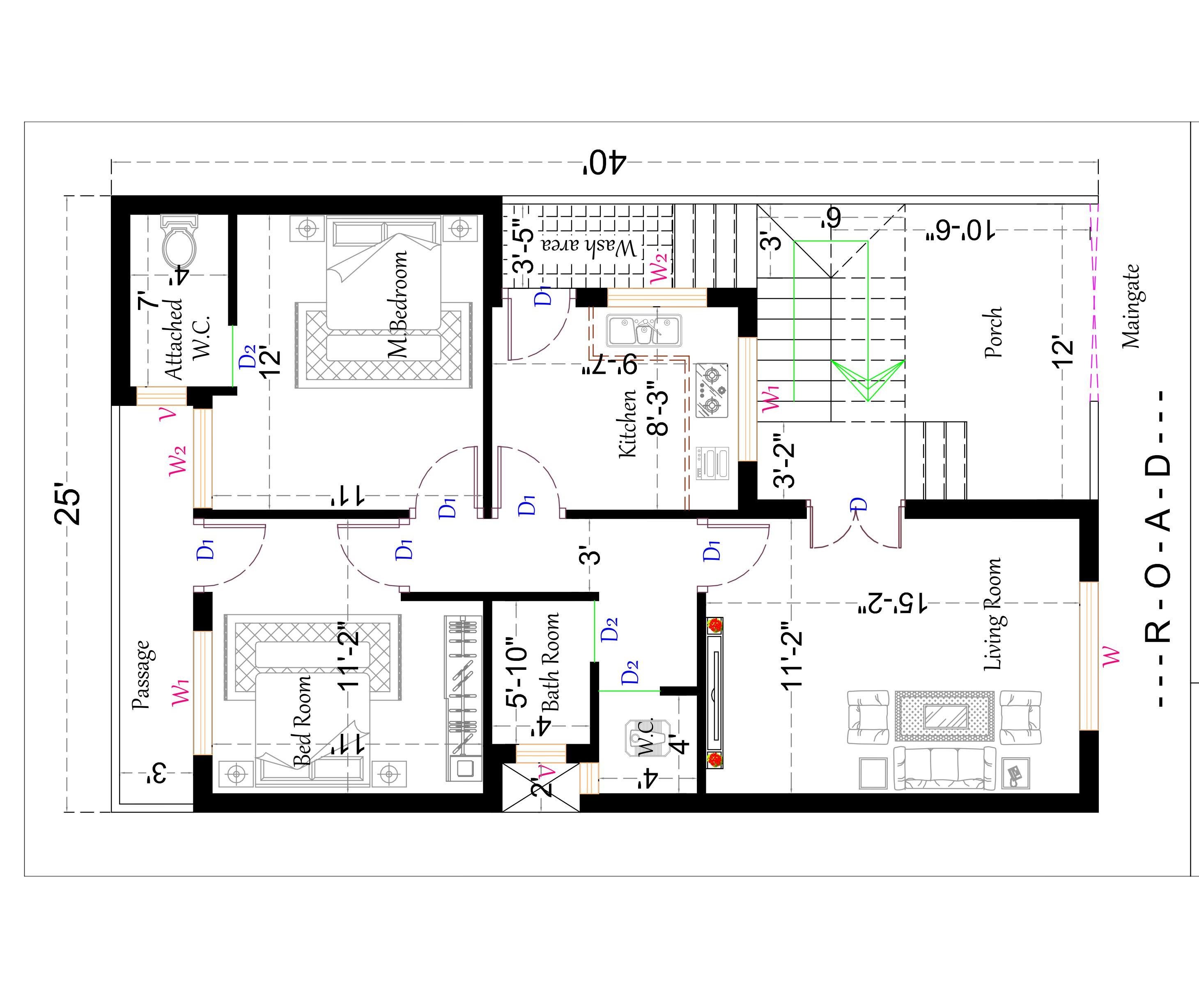 Perfect South facing house plan in 1000 sq ft – 2BHK Vastu – DK 3D Home ...