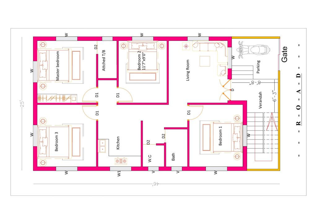 25x46 4bhk house plan