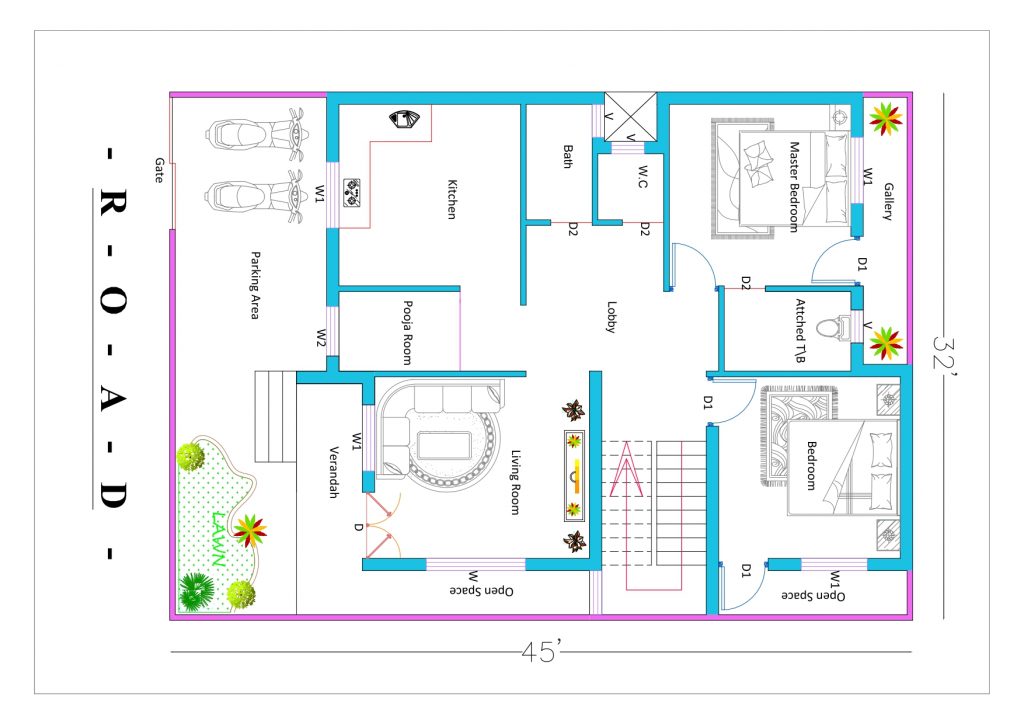 32x45 house plan