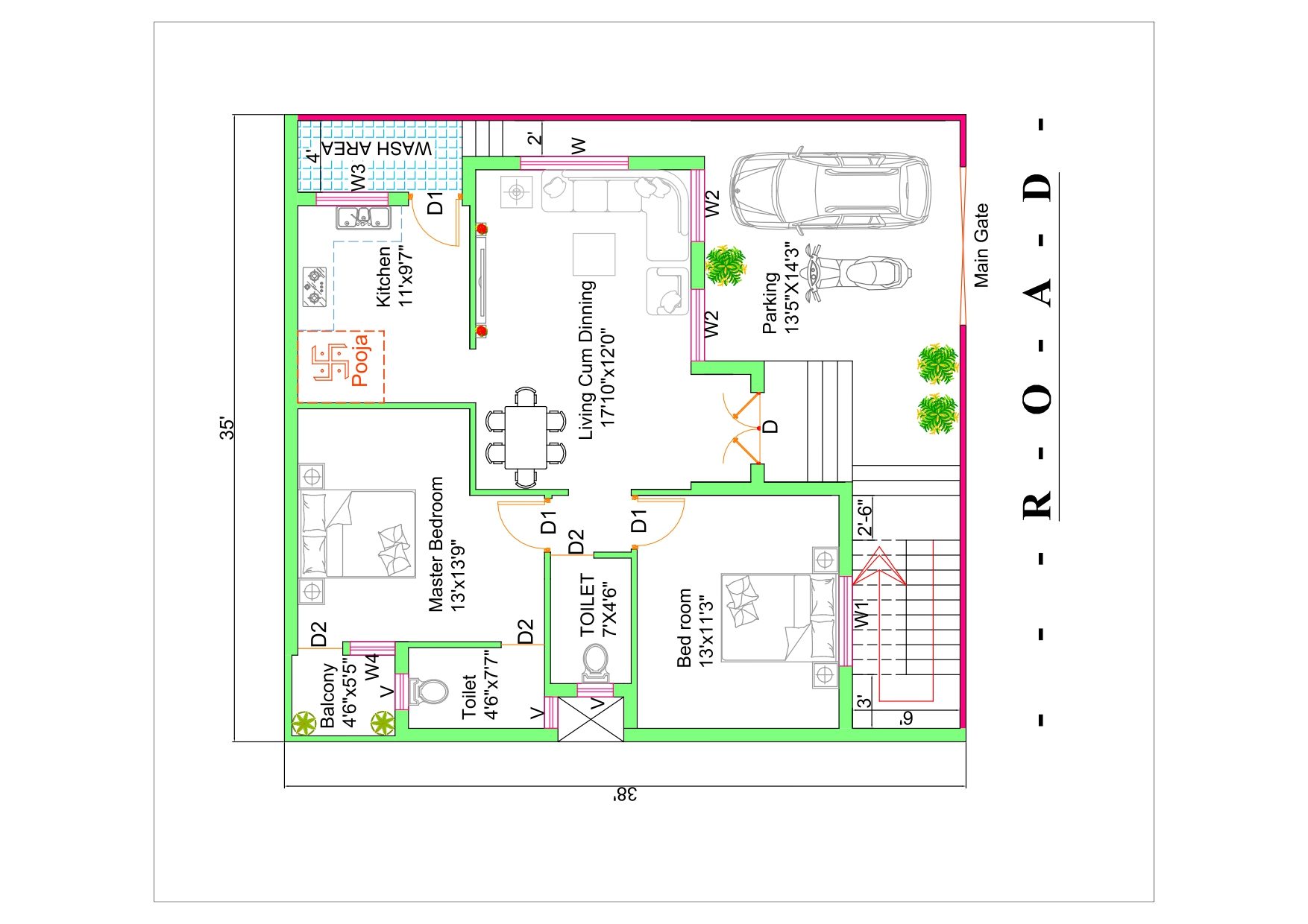 35x40-house-plan-2bhk-house-plan-dk3dhomedesign