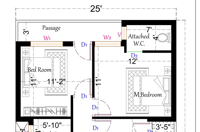 25 feet by 40 feet 2 bedroom house plan