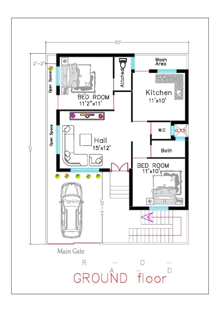 30x40 House Plan Free Download - Dk3dhomedesign