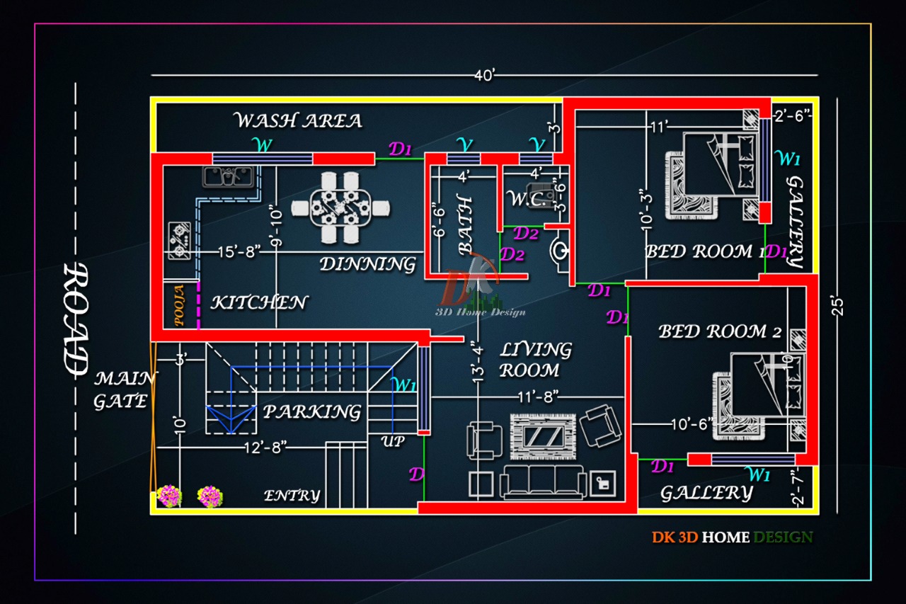 25x40 House Plan East Facing