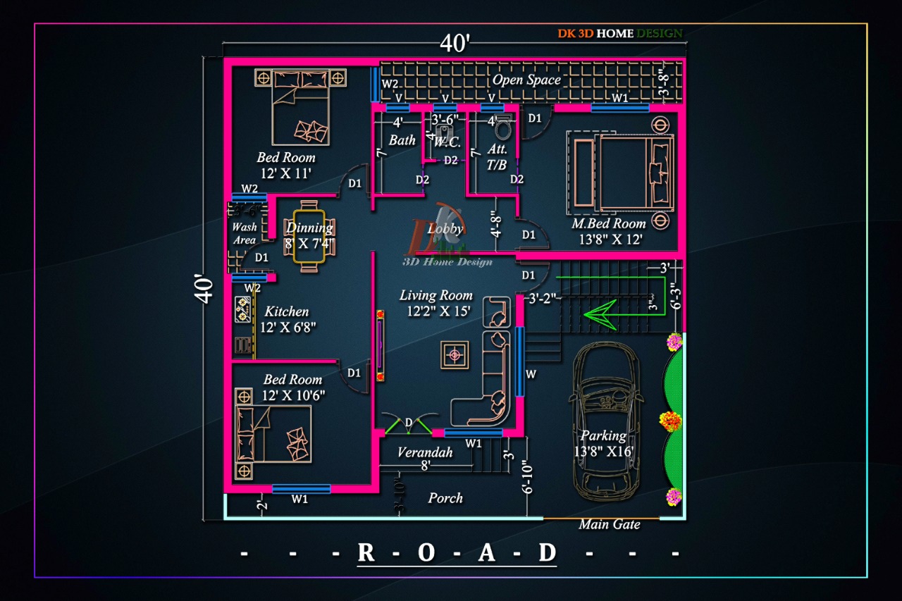 40x40 house plan dwg download : DK 3D Home Design