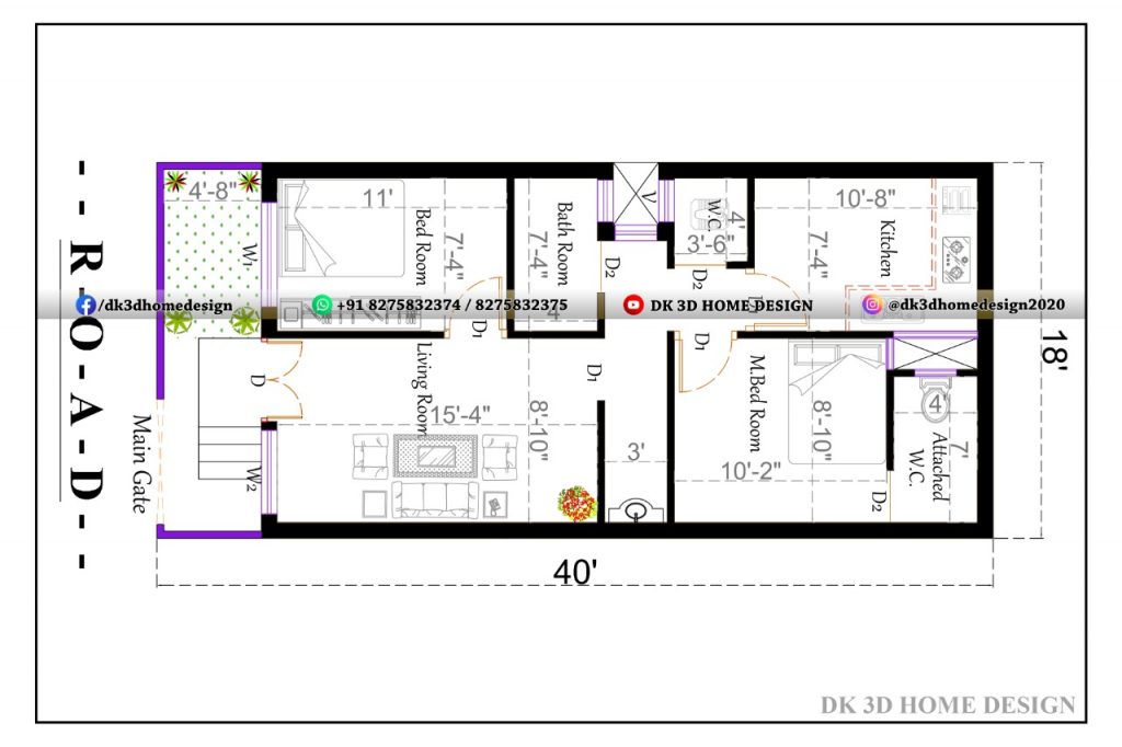 18x40 house plan (720 square feet) Dk3dhomedesign