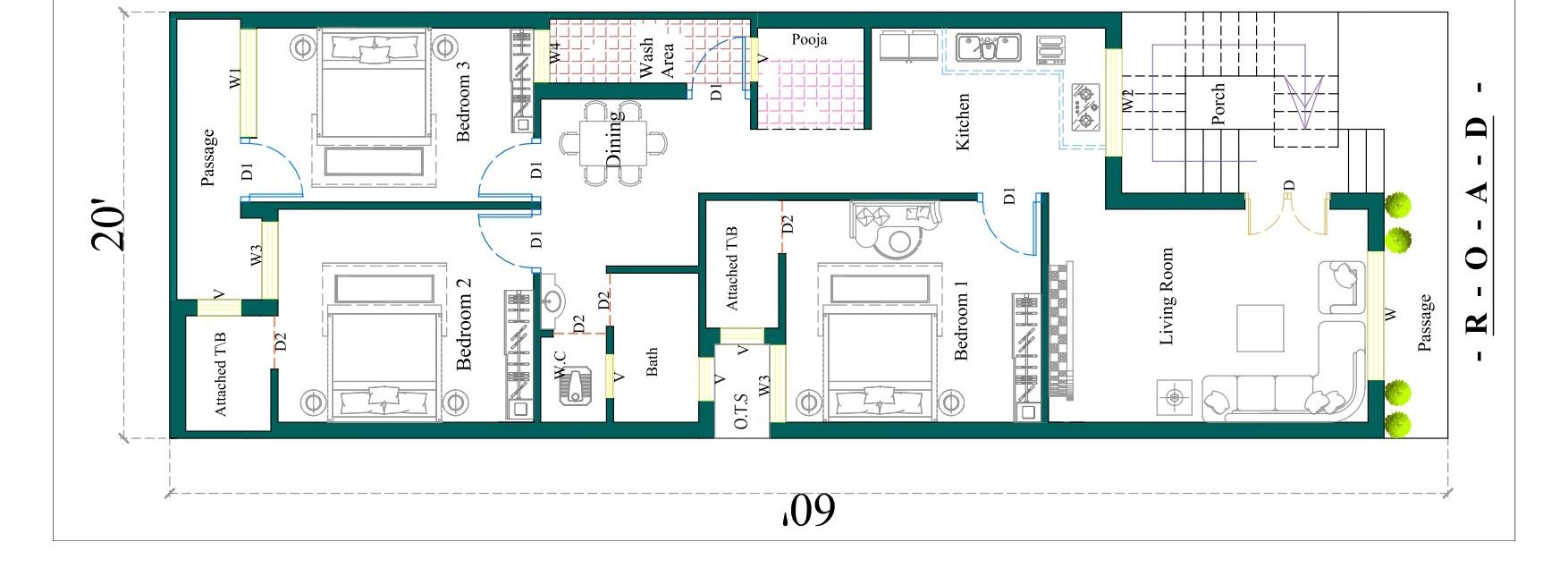 x60 House Plan Best 3bhk House Plan In 10 Sq Ft