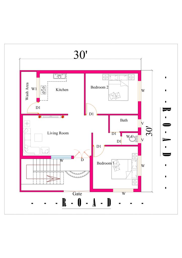 30x30 2bhk house plan