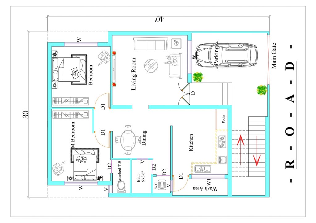East facing vastu plan 30x40 » DK 3D Home Design
