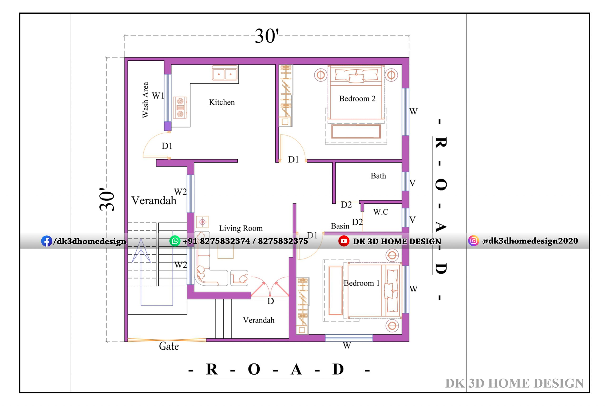 30x30 House Plan 900 Sq Ft Small House Plan Dk 3d Home Design