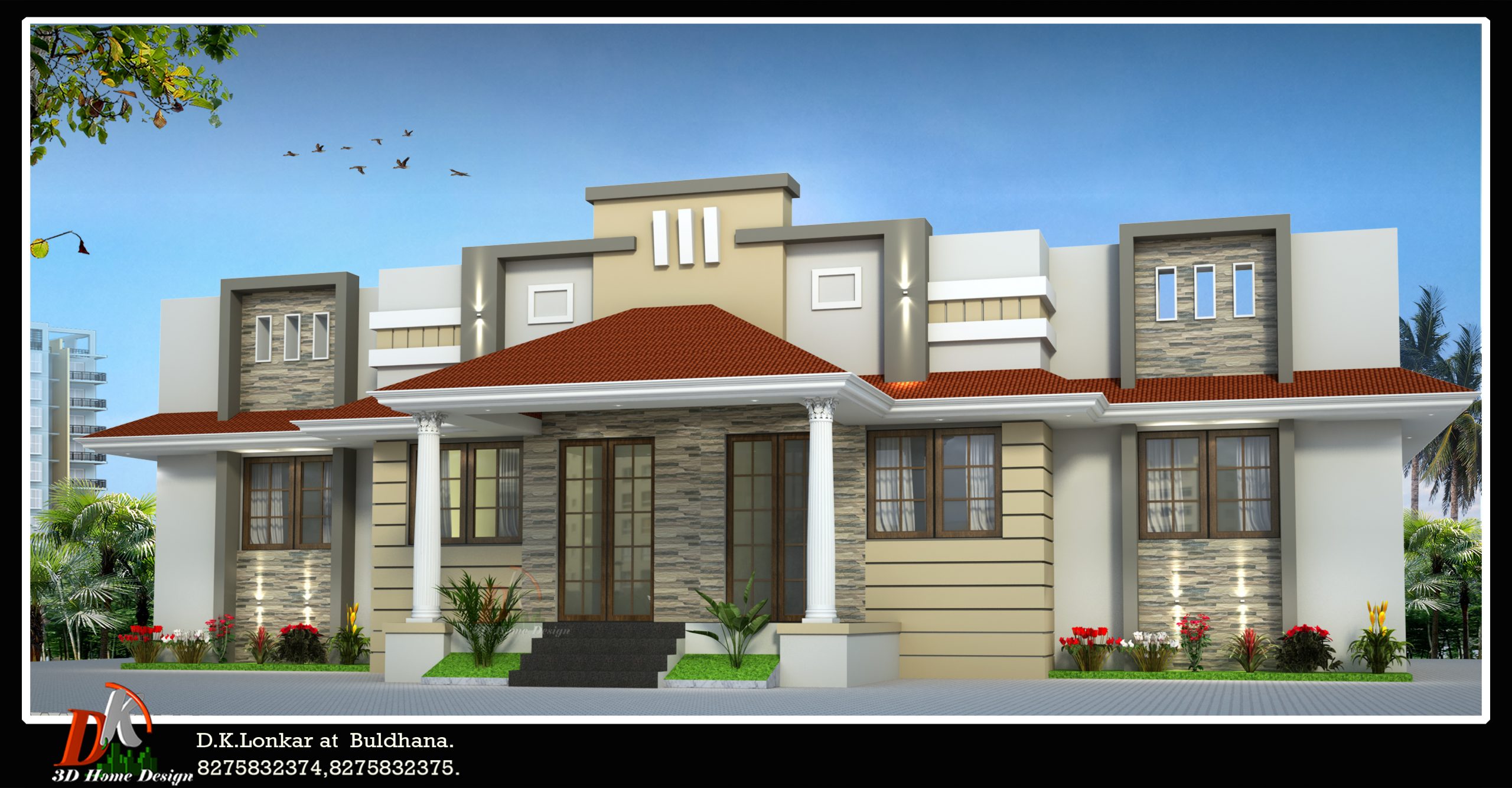 House front elevation with 2d plan & color combinations ...