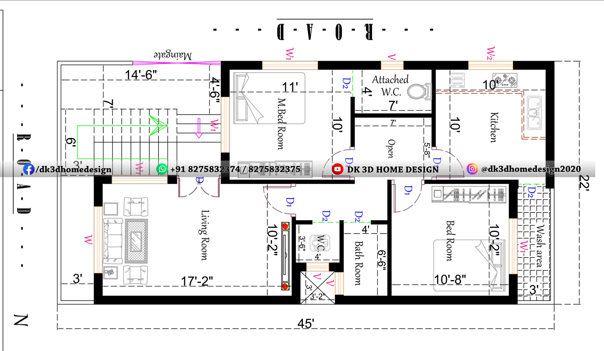 990 square feet house plan indian style