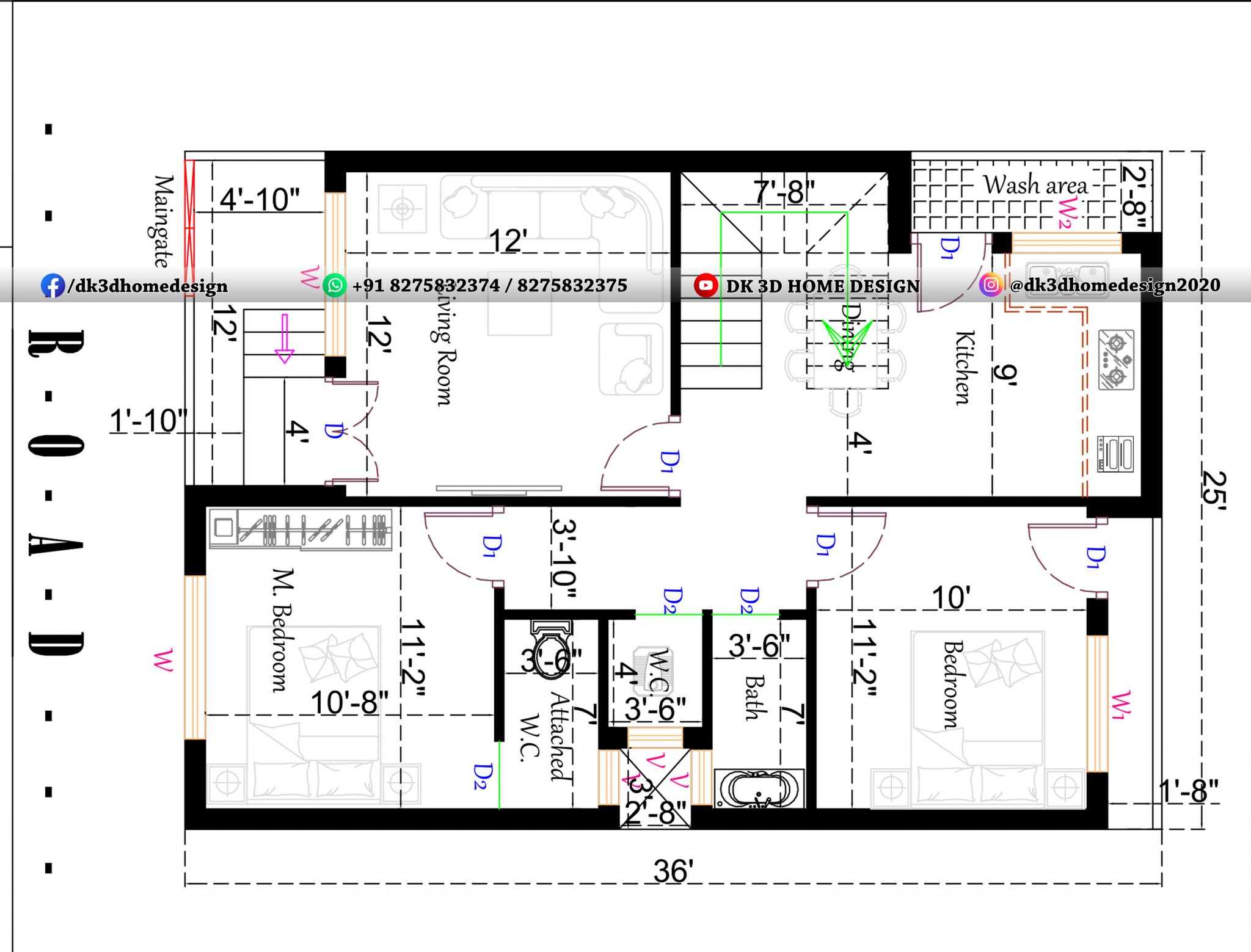 25-36-house-plan-west-face-plan-with-interior-design-youtube