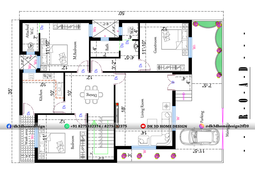 35x50 3bhk house plans india