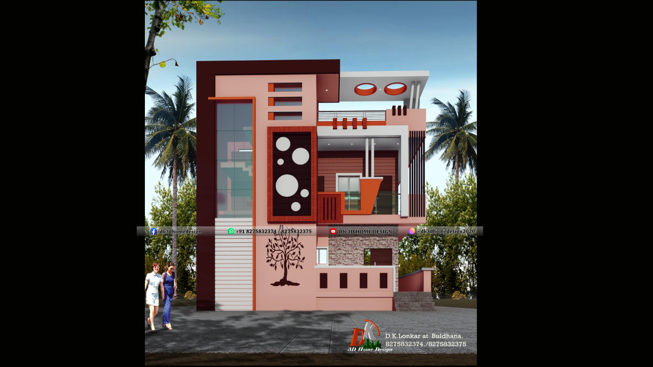 House front design Indian style double floor