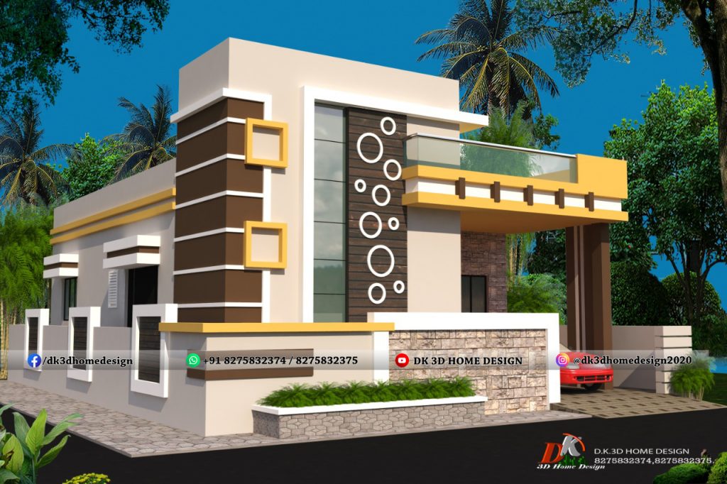 Low cost single floor house front elevation