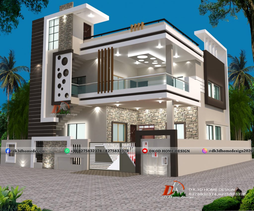 Double floor house front design Indian style