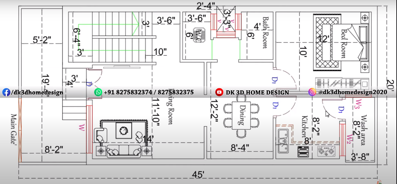 20*45 house plan single floor