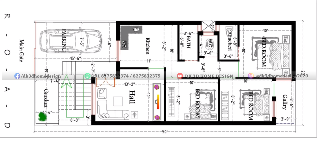 20x50 house plan with car parking