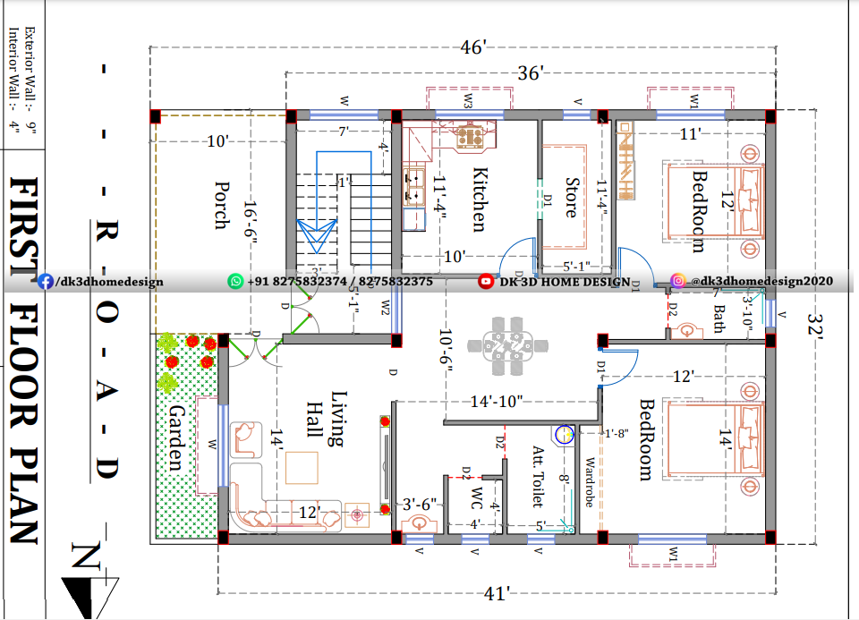 30*45 3 story house plan