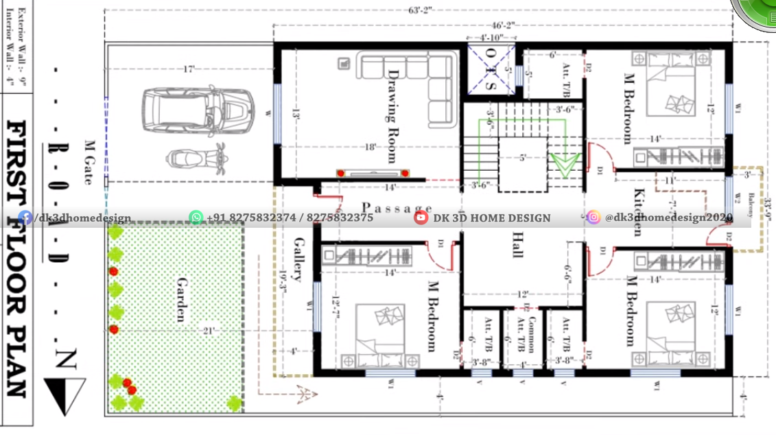 2000 square feet duplex house plan