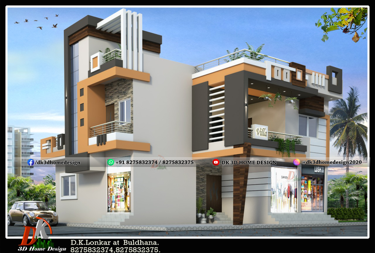 2-floor house design with shop attached on ground floor