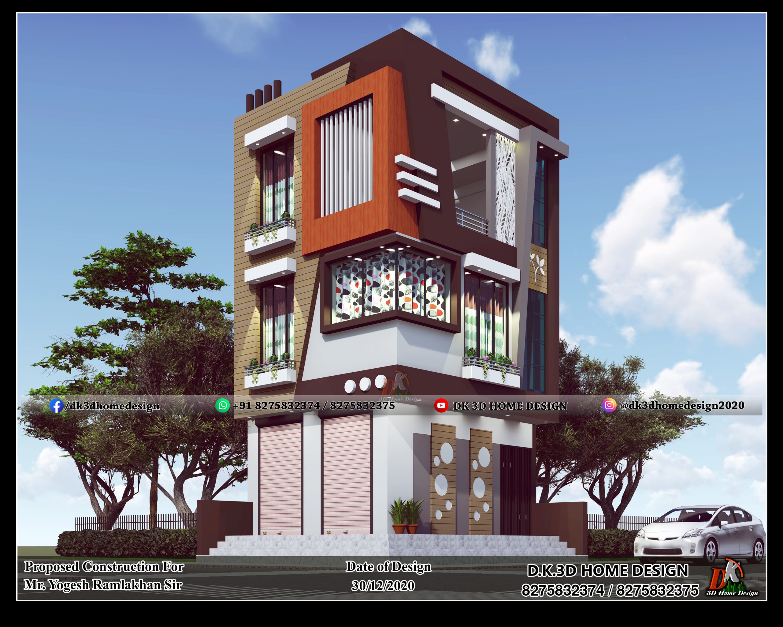 small 3 floor house front elevation design