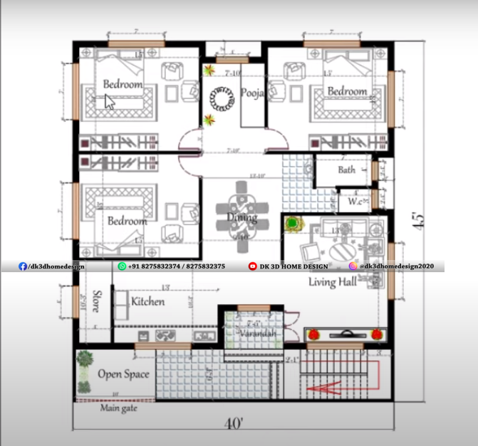 40 by 45 house plan