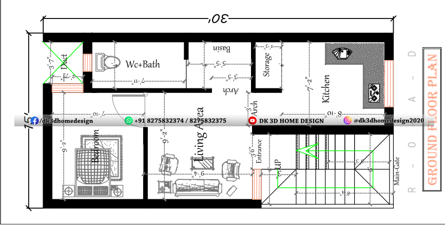 15x30 1bhk house plan in 450 square feet