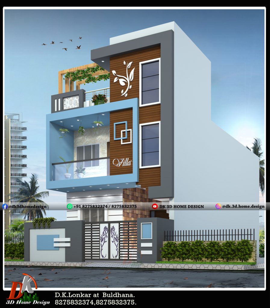 23x55 2 floor house exterior colour combination