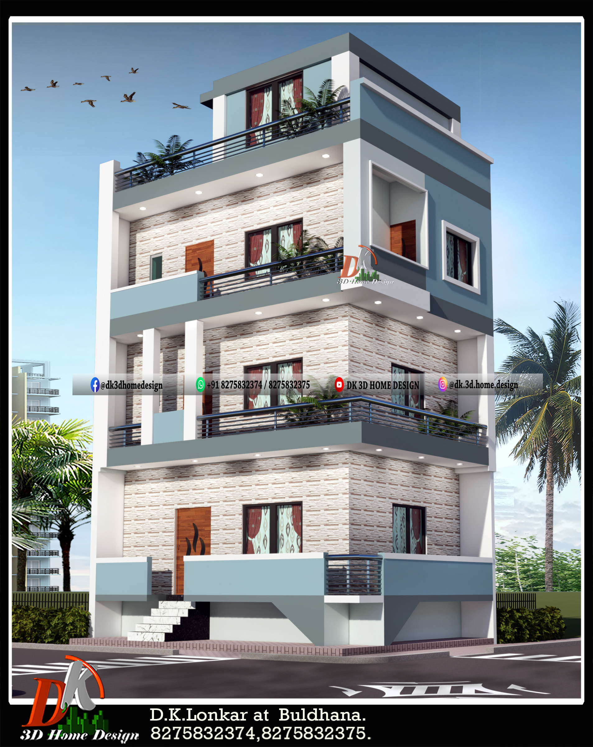 small 3 floor apartment building front elevation design