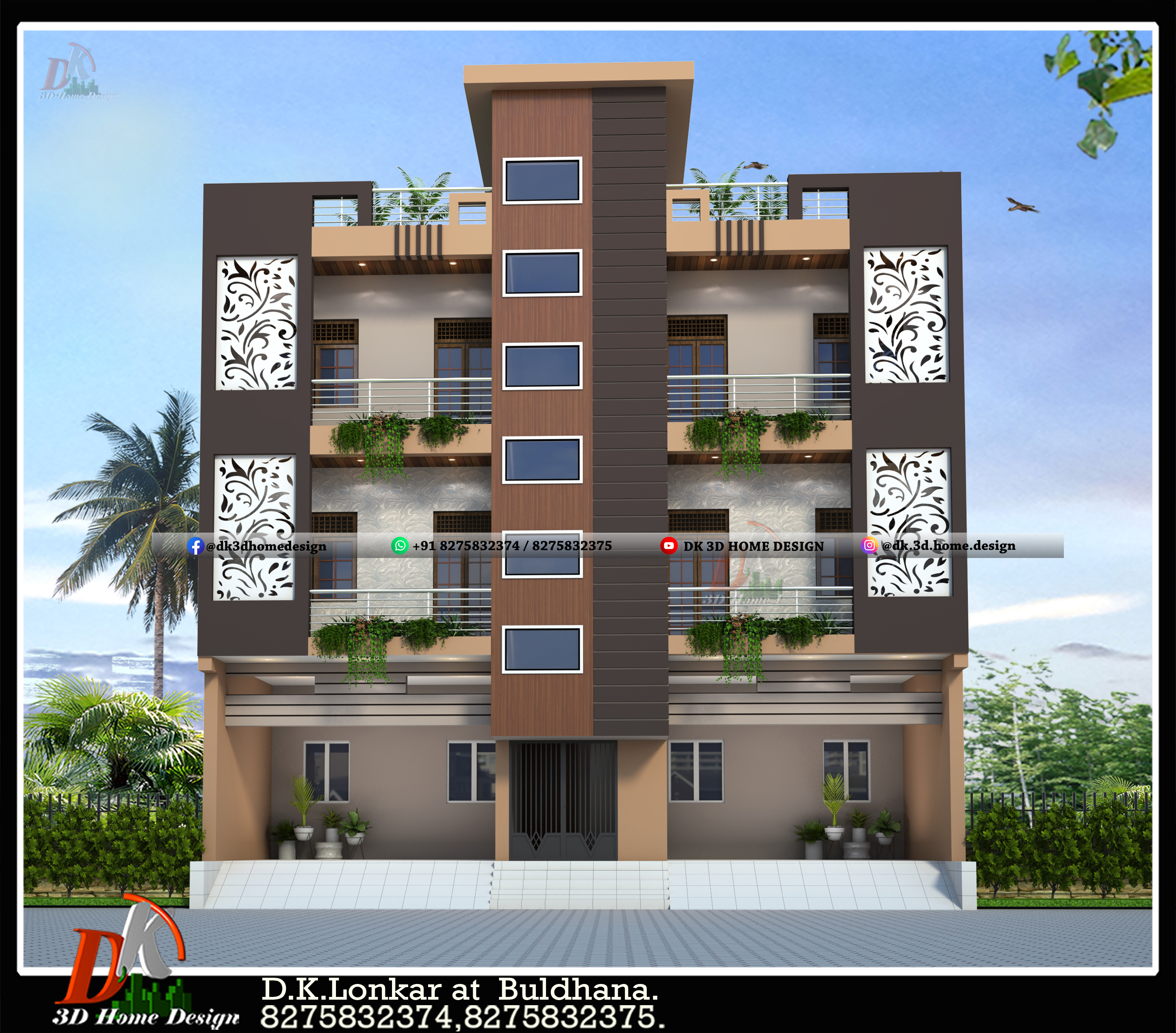 3 floor apartment front elevation design