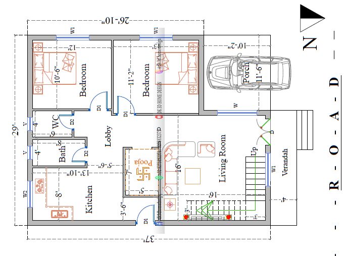g+1 house plan 1000 square feet