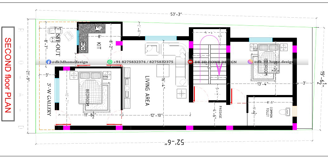 20*50 3 story house plan with car parking