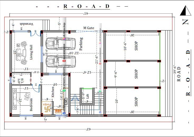 Ground floor plan [ 40x60 sq ft Shop attched floor plan]