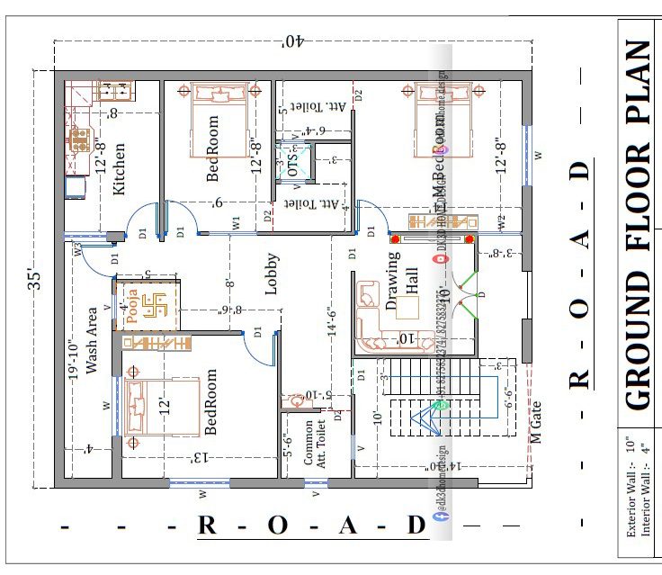 1400 sq ft 2 floor house plan