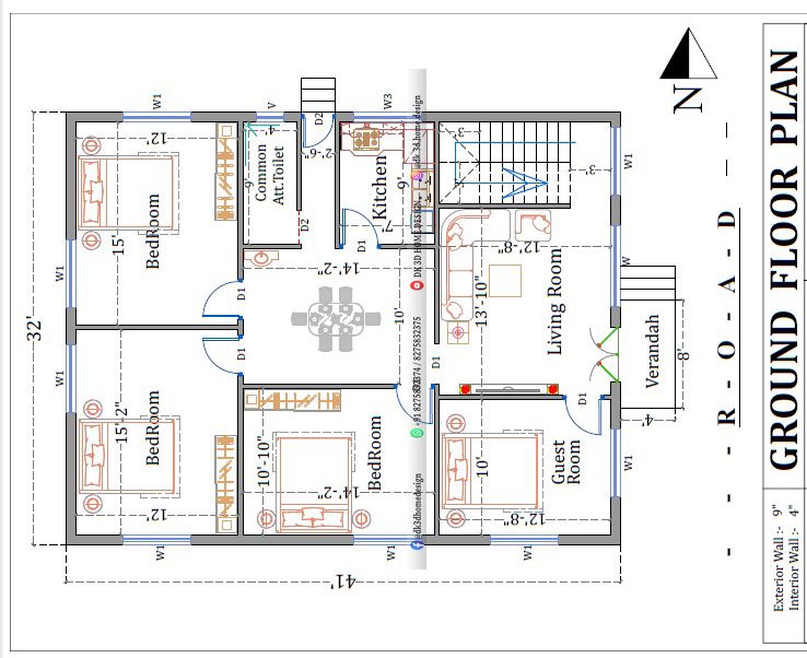 30x40 double floor house plan