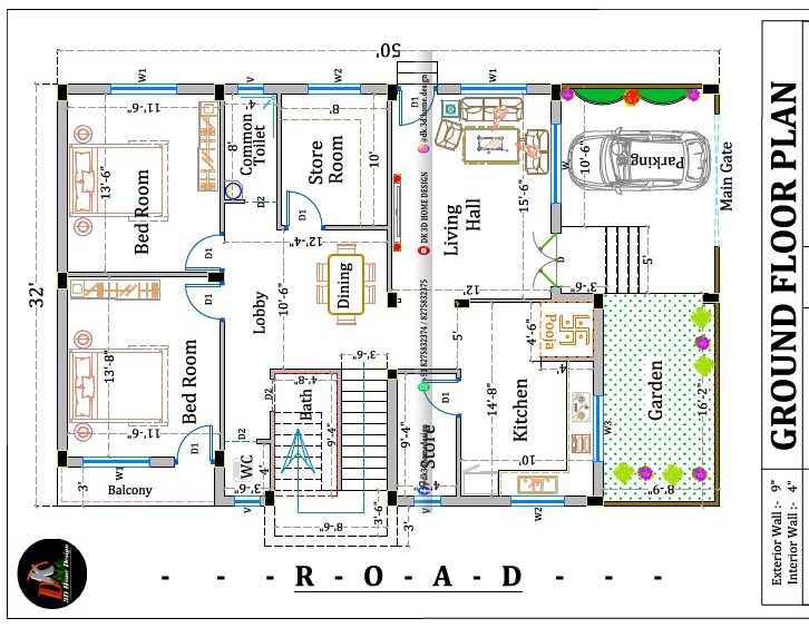 1500 sq ft house plan with car parking