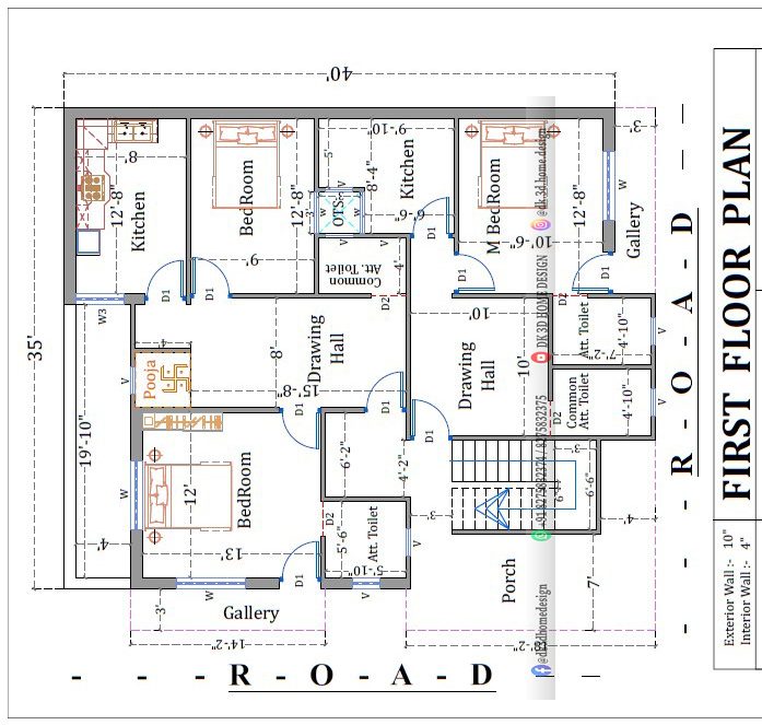 35*40 double floor house plan
