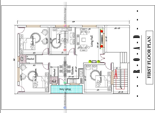 30x50 double floor house plan