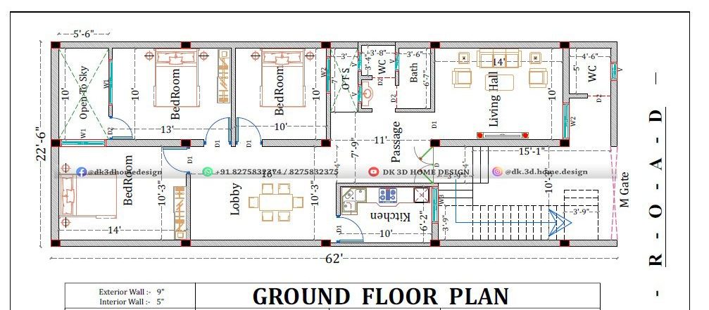 20x60 3bhk house plan with car parking in 1200 sq ft