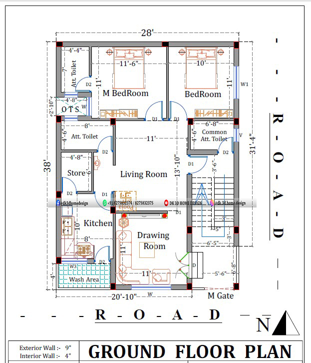 30*40 2bhk house plan in 1200 square feet with pooja room