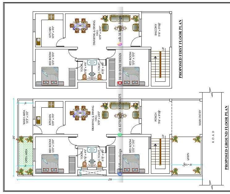 1500 sq ft double floor house plan