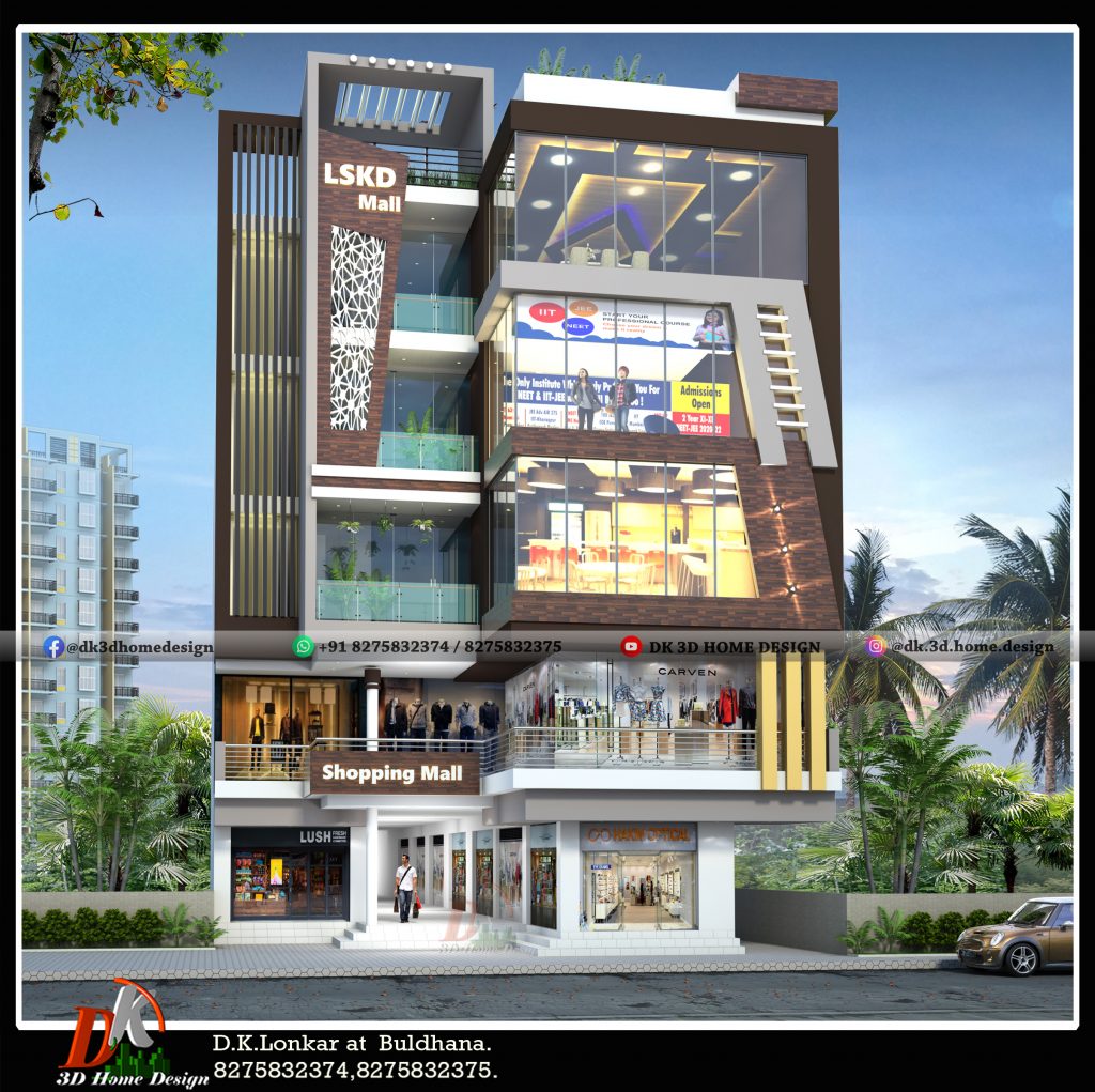 Front elevation design for shopping commercial building