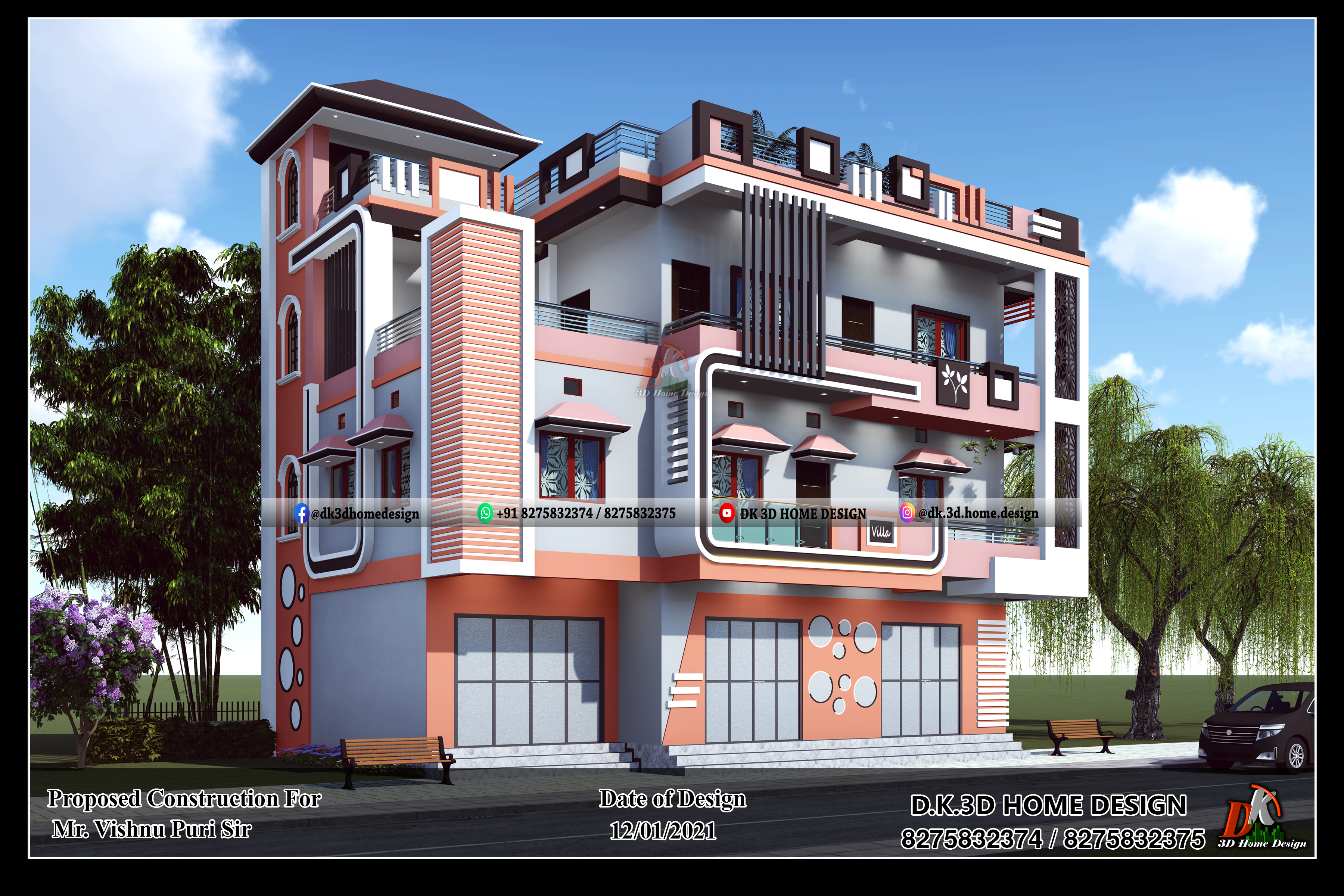 Modern g+2 Commercial plus Residential house elevation design
